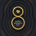 8 March International women`s day vector illustration - Golden number eight and heart on a black paper layered background